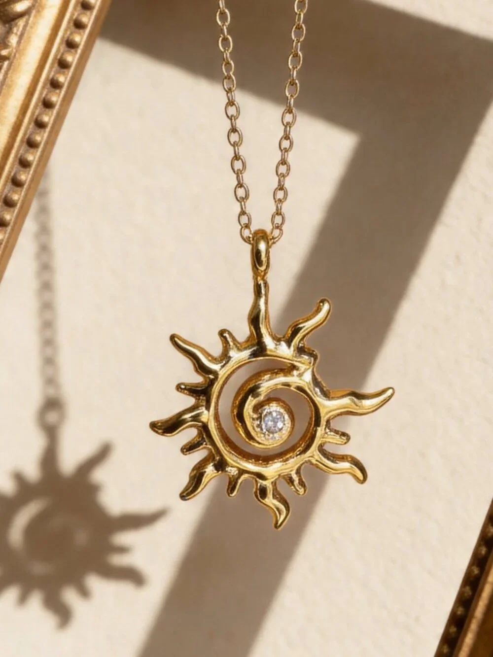 Gold Sun Spiral Pendant Necklace Stainless Steel - Picture 6 of 13